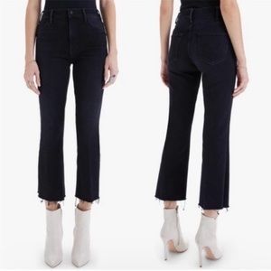 MOTHER The Hustler Stretch Ankle Fray Jeans Black Encounters at Night